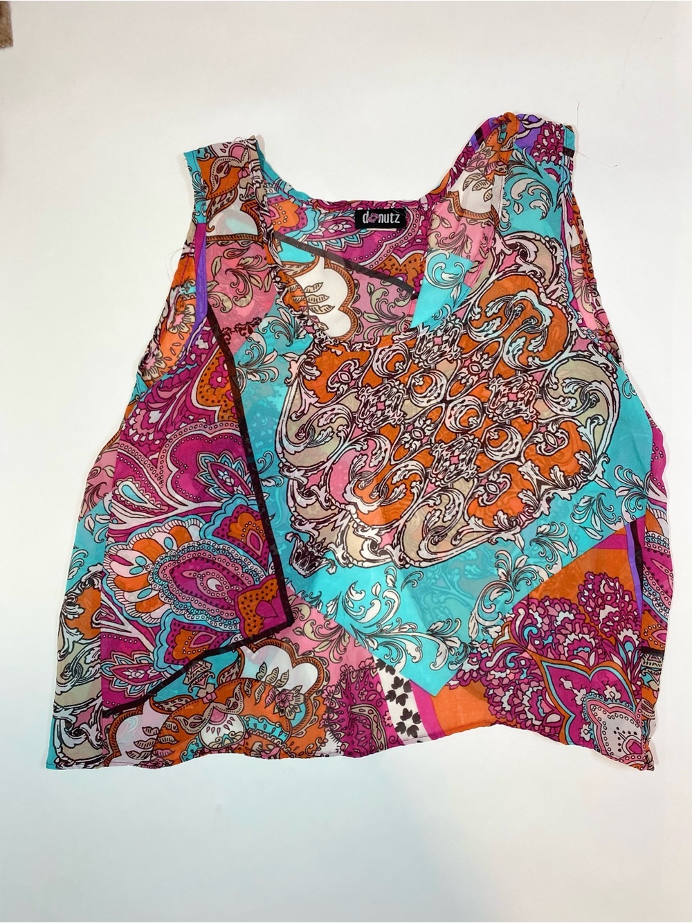 Donutz Multicolor Paisley Print Sleeveless Top - Pink & Turquoise